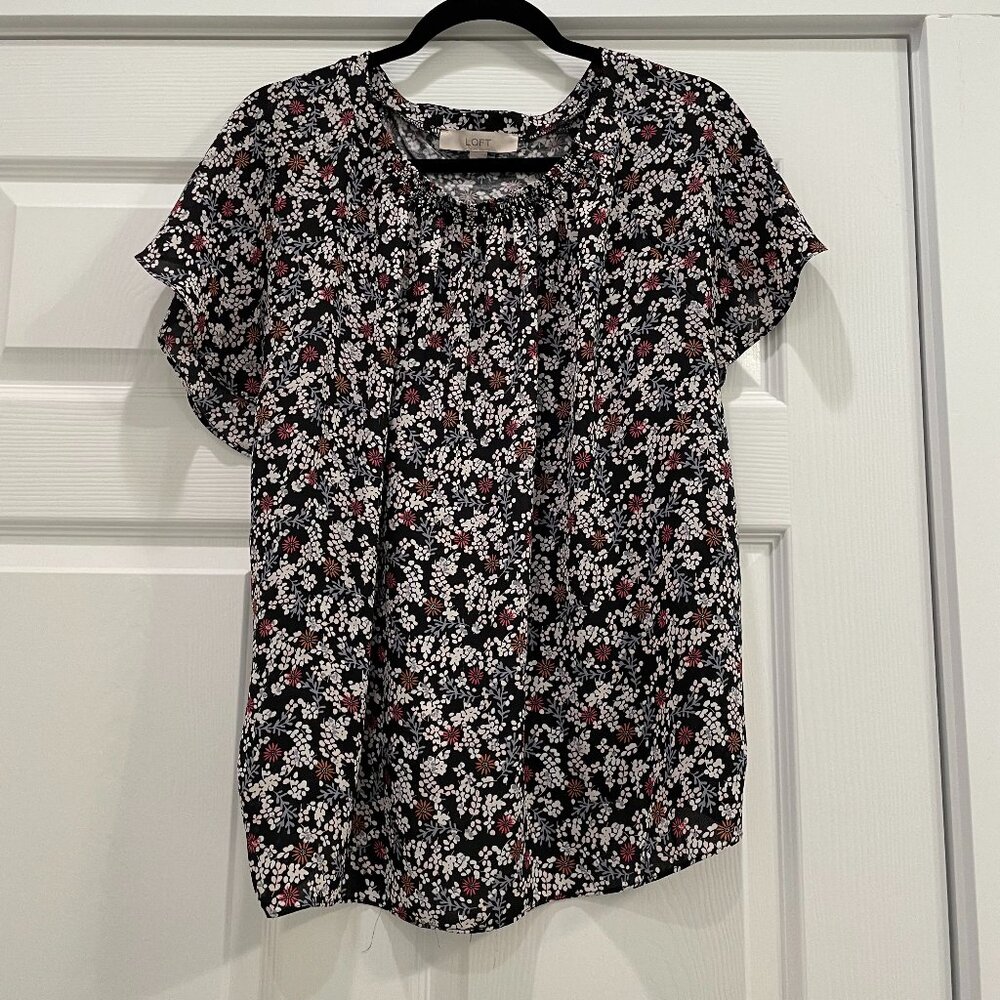 Women's Loft Scoop Neck Floral Butterfly Sleeve Blouse L